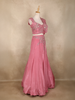 Rose Pink Floral Sequins Embroidered Satin Lehenga with Ruffled Dupatta