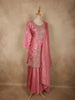 Rose Pink Floral Sequins and Beads Embroidered Design Satin Palazzo Suit with Dupatta