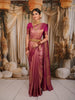 Rose Pink Floral Vine Zari Woven Design Pure Kanchipuram Silk Saree with Matching Zari Border
