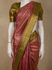 Rose Pink Floral Zari Woven Design Pure Kanchipuram Silk Saree with Contrast Zari Border