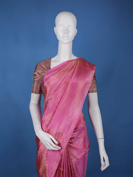 Rose Pink Gold Zari Woven Soft Silk Saree - Diadem