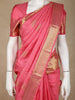 Rose Pink Leaf Butta Woven Design Pure Kanchipuram Silk Saree with Zari Border