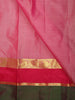 Rose Pink Striped Woven Design Kanchipuram Silk Saree with Contrast Zari Border