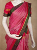 Rose Pink Striped Woven Design Kanchipuram Silk Saree with Contrast Zari Border
