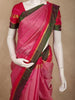 Rose Pink Striped Woven Design Kanchipuram Silk Saree with Contrast Zari Border