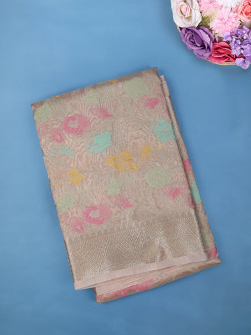 Rose Gold Floral Design Tissue Silk Saree - Diadem