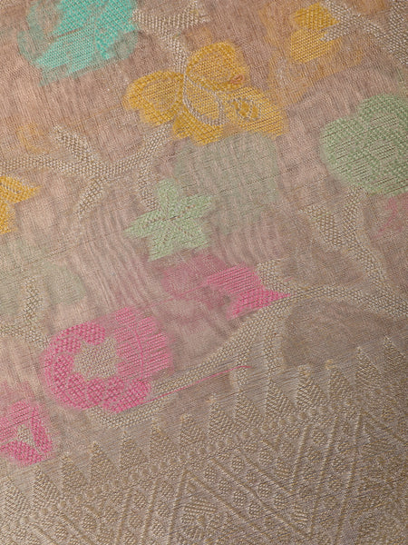 Rose Gold Floral Design Tissue Silk Saree - Diadem