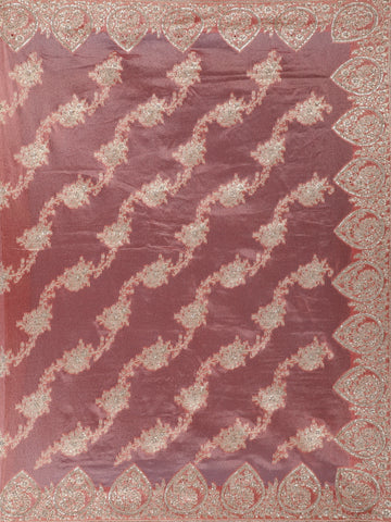 Rose Gold Floral Zari Sequin Embellishment Organza Saree - Diadem