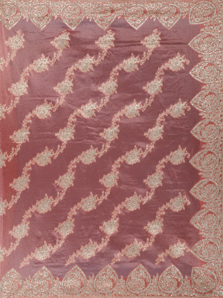 Rose Gold Floral Zari Sequin Embellishment Organza Saree - Diadem