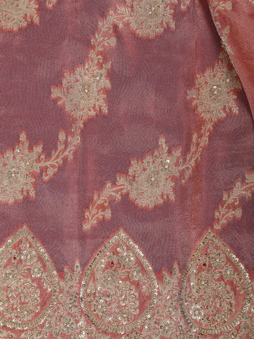 Rose Gold Floral Zari Sequin Embellishment Organza Saree - Diadem