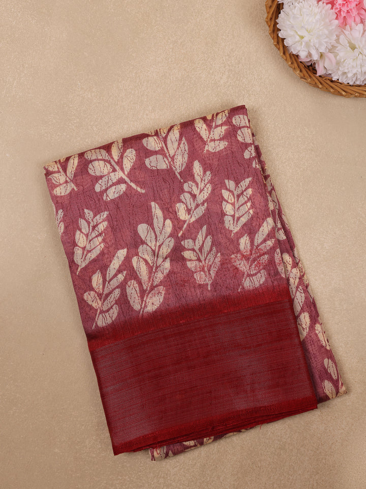 Rose Gold Leaf Printed Fancy Cotton Saree - Diadem
