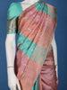 Rose Gold Pink Striped Zari Border Tissue Silk Saree - Diadem