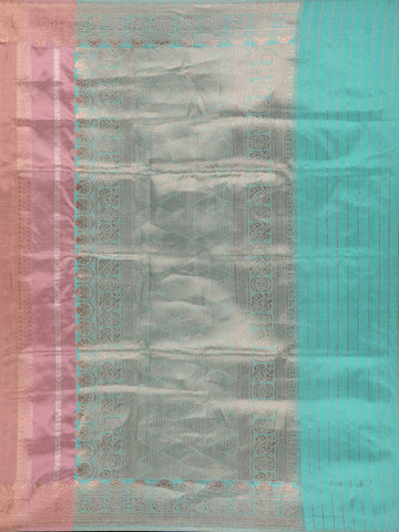 Rose Gold Pink Striped Zari Border Tissue Silk Saree - Diadem