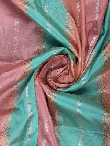Rose Gold Pink Striped Zari Border Tissue Silk Saree - Diadem