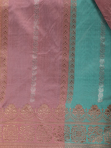 Rose Gold Pink Striped Zari Border Tissue Silk Saree - Diadem