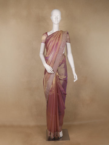 Rose Gold Solid Design Georgette Saree - Diadem