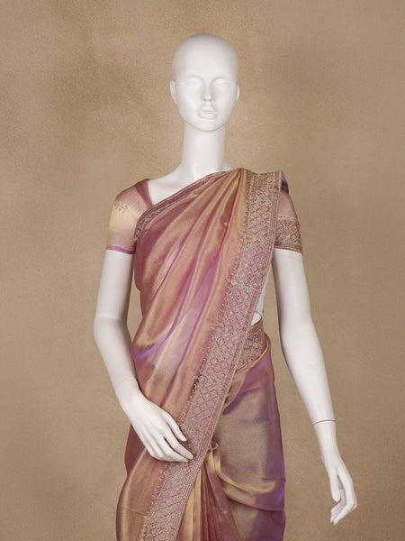 Rose Gold Solid Design Georgette Saree - Diadem