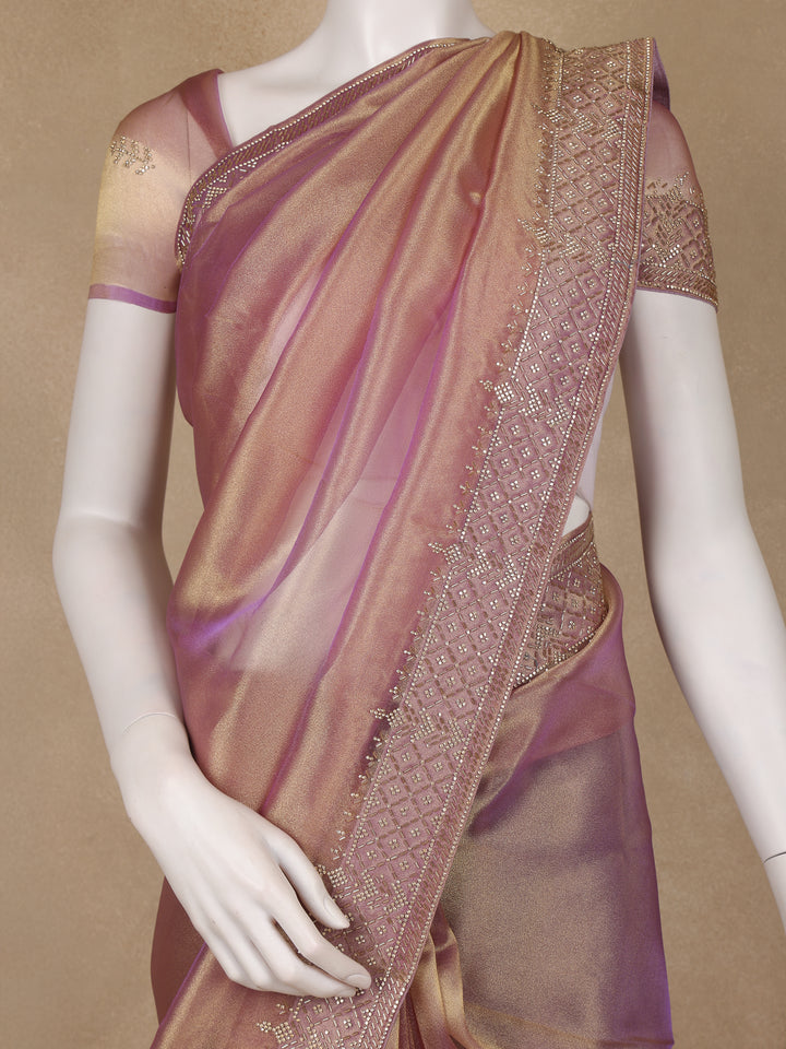 Rose Gold Solid Design Georgette Saree - Diadem