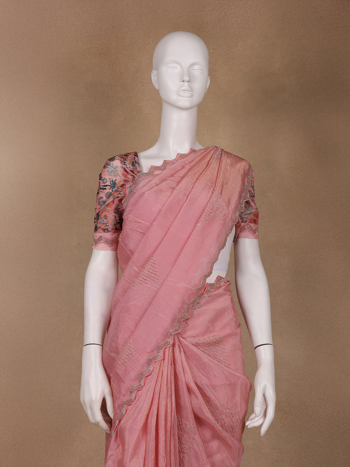 Rose Pink Floral Designed Organza Designer Saree - Diadem
