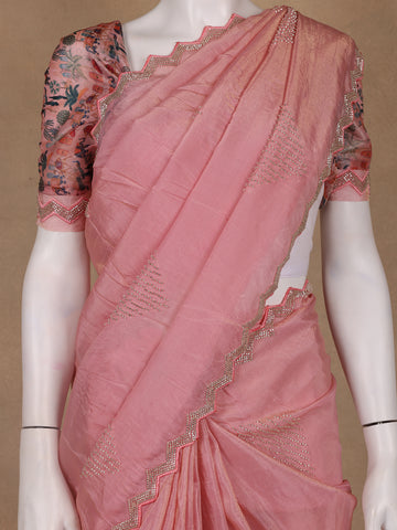 Rose Pink Floral Designed Organza Designer Saree - Diadem