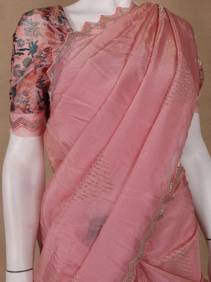 Rose Pink Floral Designed Organza Designer Saree - Diadem