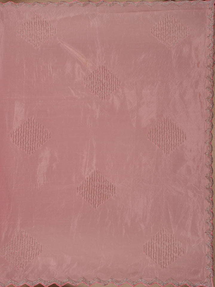 Rose Pink Floral Designed Organza Designer Saree - Diadem