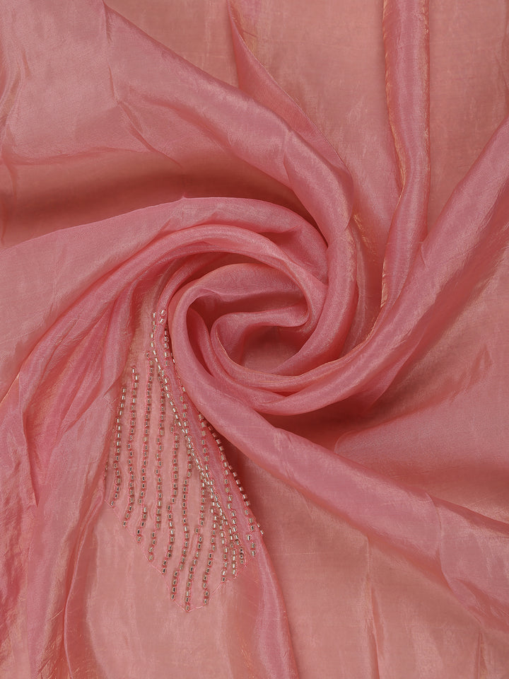 Rose Pink Floral Designed Organza Designer Saree - Diadem