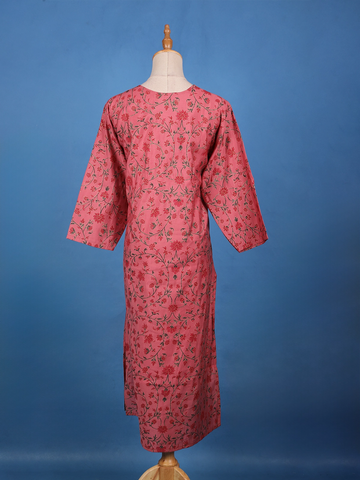 Rose Pink Floral Printed Cotton Kurti - Diadem