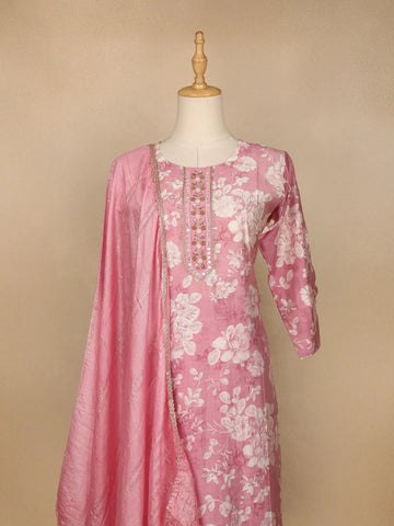 Rose Pink Floral Printed Salwar Suit - Diadem