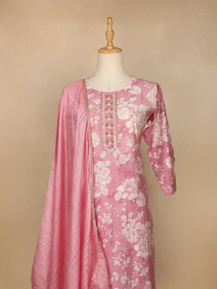 Rose Pink Floral Printed Salwar Suit - Diadem