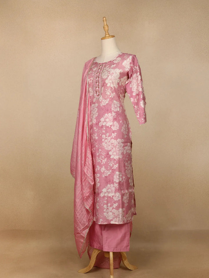 Rose Pink Floral Printed Salwar Suit - Diadem