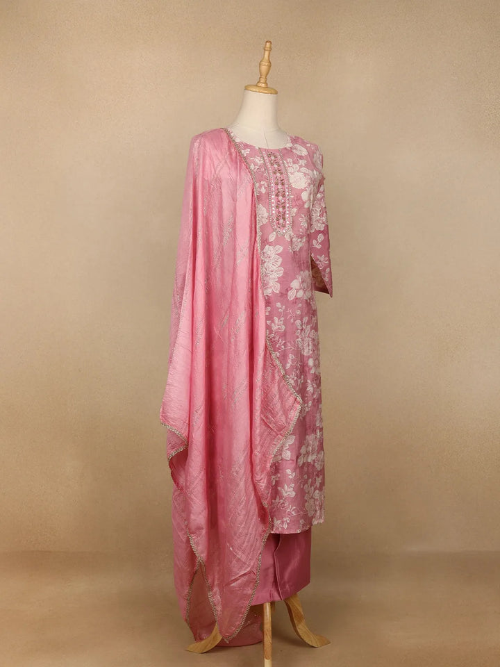 Rose Pink Floral Printed Salwar Suit - Diadem