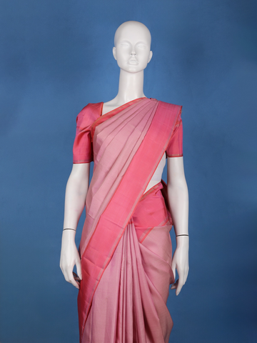 Rose Pink Subtle Woven Texture Solid Border Silk Saree - Diadem