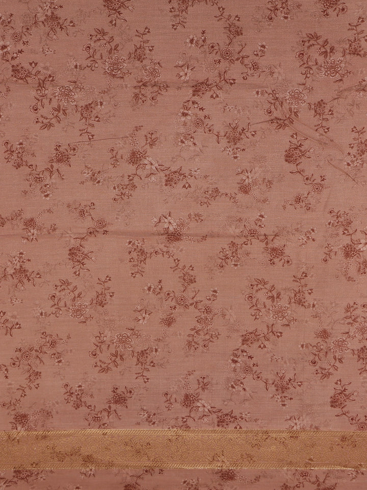 Pink Banarasi Saree with Flower and Leaf Design on the Body with Zari Border - Diadem