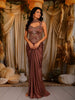 Rosewood Brown Floral Sequins and Thread Embroidered Design Silk Skirt and Top with Choker Dupatta