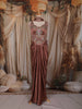 Rosewood Brown Floral Sequins and Thread Embroidered Design Silk Skirt and Top with Choker Dupatta