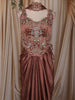 Rosewood Brown Floral Sequins and Thread Embroidered Design Silk Skirt and Top with Choker Dupatta