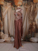 Rosewood Brown Floral Sequins and Thread Embroidered Design Silk Skirt and Top with Choker Dupatta