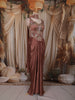 Rosewood Brown Floral Sequins and Thread Embroidered Design Silk Skirt and Top with Choker Dupatta