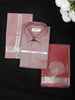 Rosewood Pink Woven Tissue Silk Shirt, Dhoti and Saree Combo with Silver Zari Tree Motif Pallu
