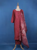 Rosewood Pink Floral Design Embroidered Print Semi Silk Salwar Suit - Diadem