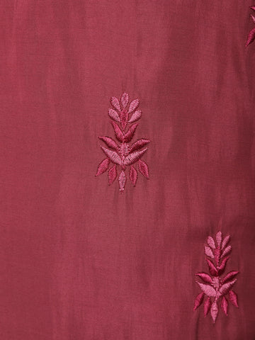 Rosewood Pink Floral Design Embroidered Print Semi Silk Salwar Suit - Diadem