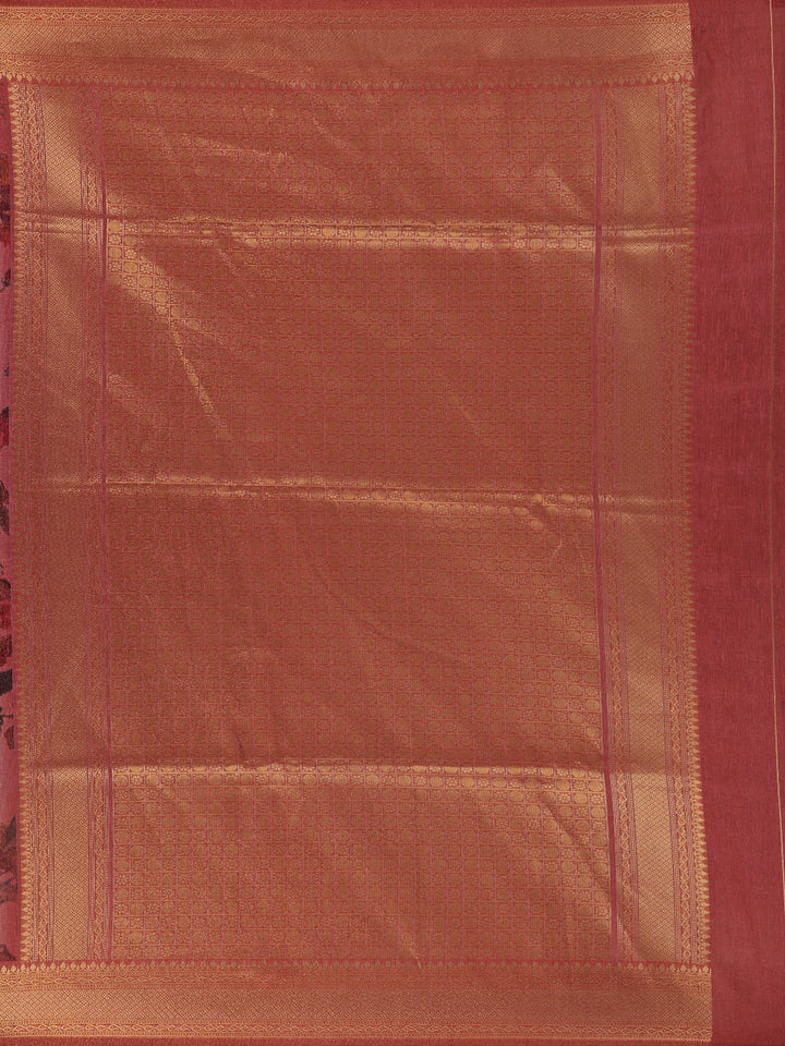 Rosewood Pink Tropical Bird Printed Semi Tussar Saree - Diadem