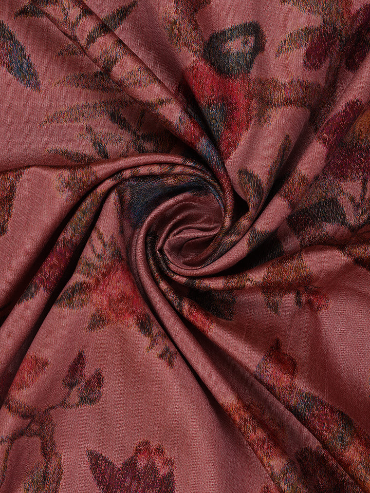 Rosewood Pink Tropical Bird Printed Semi Tussar Saree - Diadem