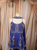 Royal Blue Abstract Sequins and Beads Embroidered Design Crepe Sharara Suit With Matching Choker Dupatta