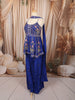 Royal Blue Abstract Sequins and Beads Embroidered Design Crepe Sharara Suit With Matching Choker Dupatta