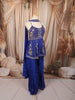 Royal Blue Abstract Sequins and Beads Embroidered Design Crepe Sharara Suit With Matching Choker Dupatta