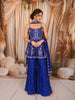 Royal Blue Abstract Sequins and Beads Embroidered Design Crepe Sharara Suit With Matching Choker Dupatta