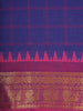 Royal Blue Checked Cotton Saree with Pink Zari Temple Border