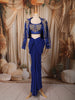 Royal Blue Floral Beads and Zardozi Embroidered Design Satin Party Wear Jacket Style Saree with Stitched Blouse